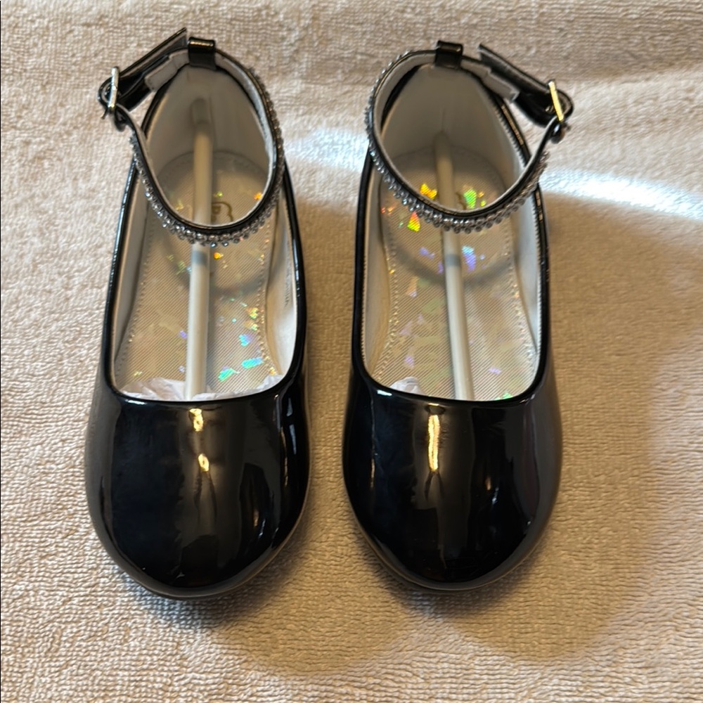 Black Dress Shoes with Patent Finish and Strap